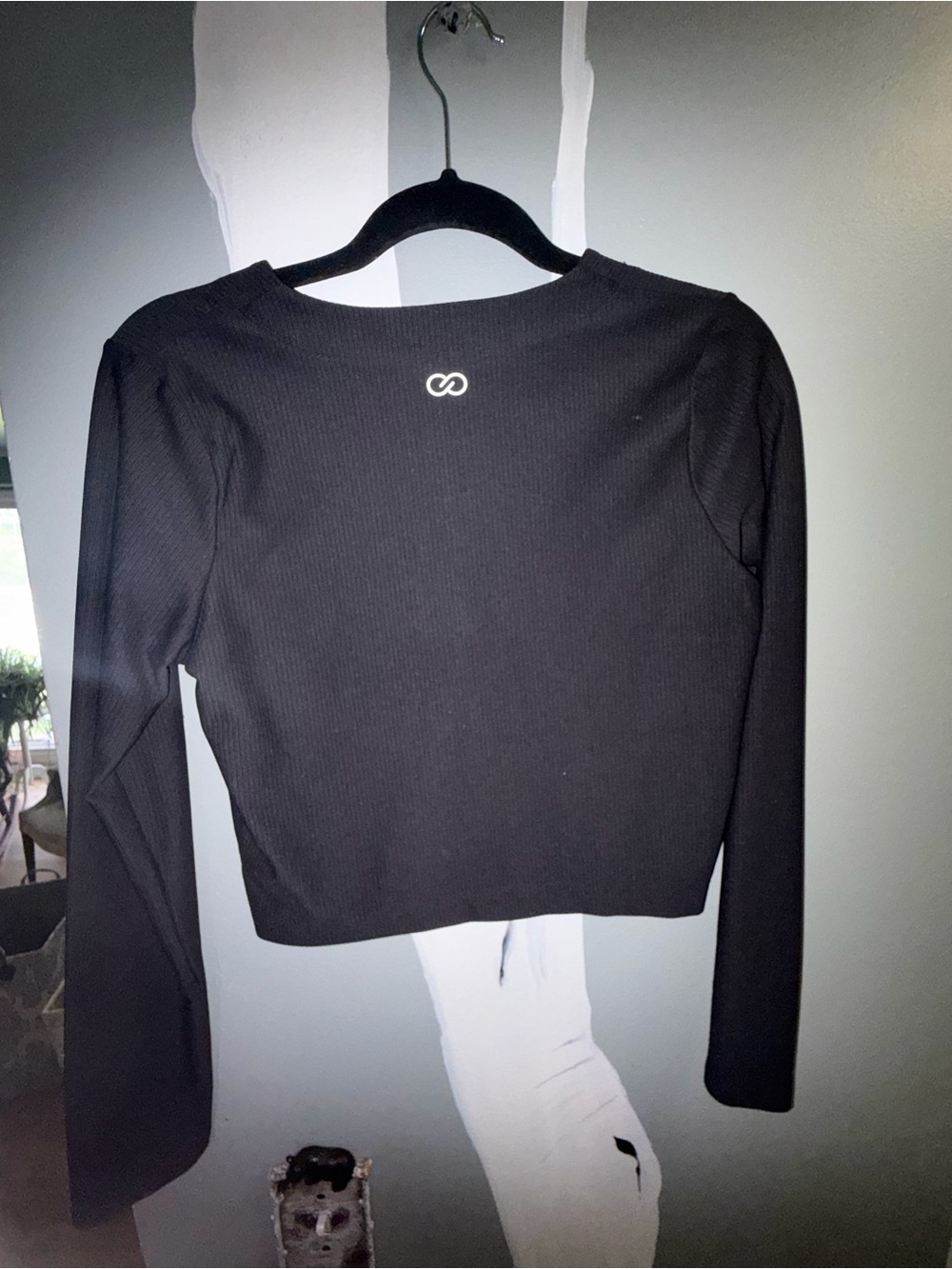Calia Cropped Black V-Neck Button Front Women's athletic sweater top - Picture 2 of 6